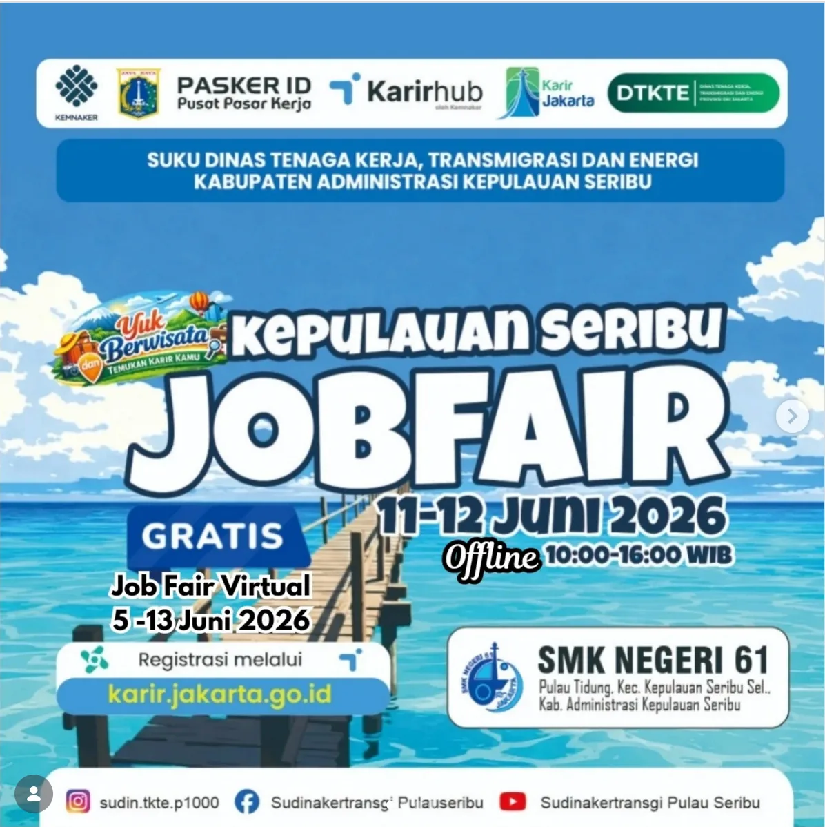 Job Fair Kabupaten Purwakarta 2026 (Suku Dinas TKTE Wilayah Kepulauan Seribu) : 10-11 Juni 2026